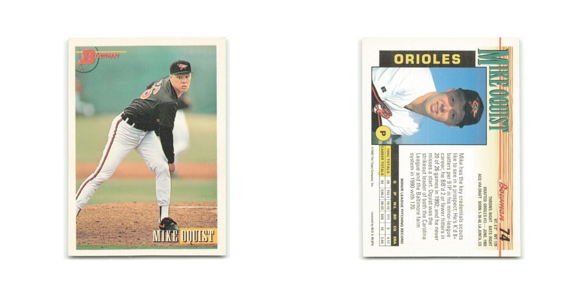 Mike Oquist Rookie 1993 Bowman #74 Baltimore Orioles Baseball Card NM