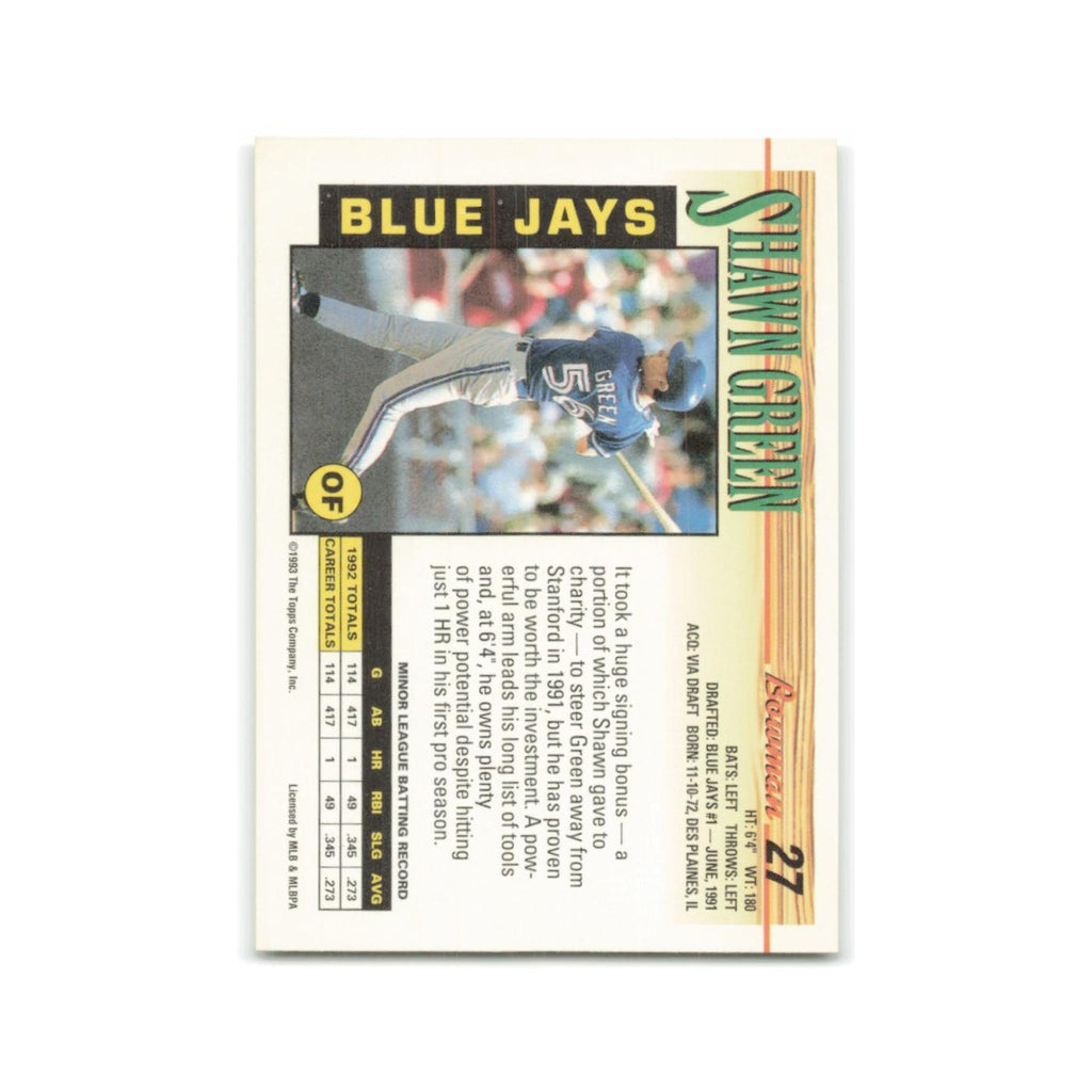 Shawn Green 1993 Bowman #27 Toronto Blue Jays Baseball Card NM