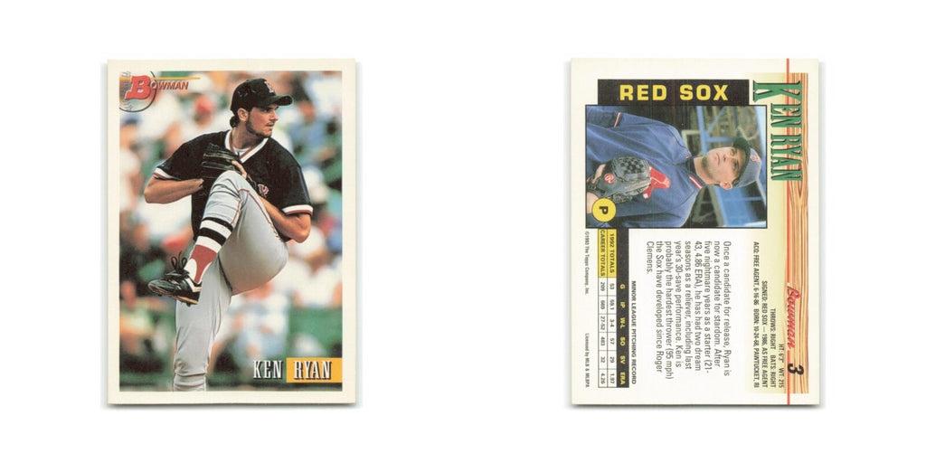 Ken Ryan 1993 Bowman #3 Boston Red Sox Baseball Card NM