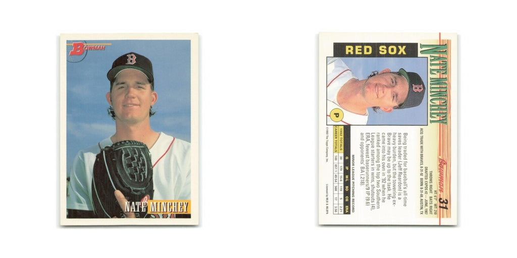 Nate Minchey Rookie 1993 Bowman #31 Boston Red Sox Baseball Card NM