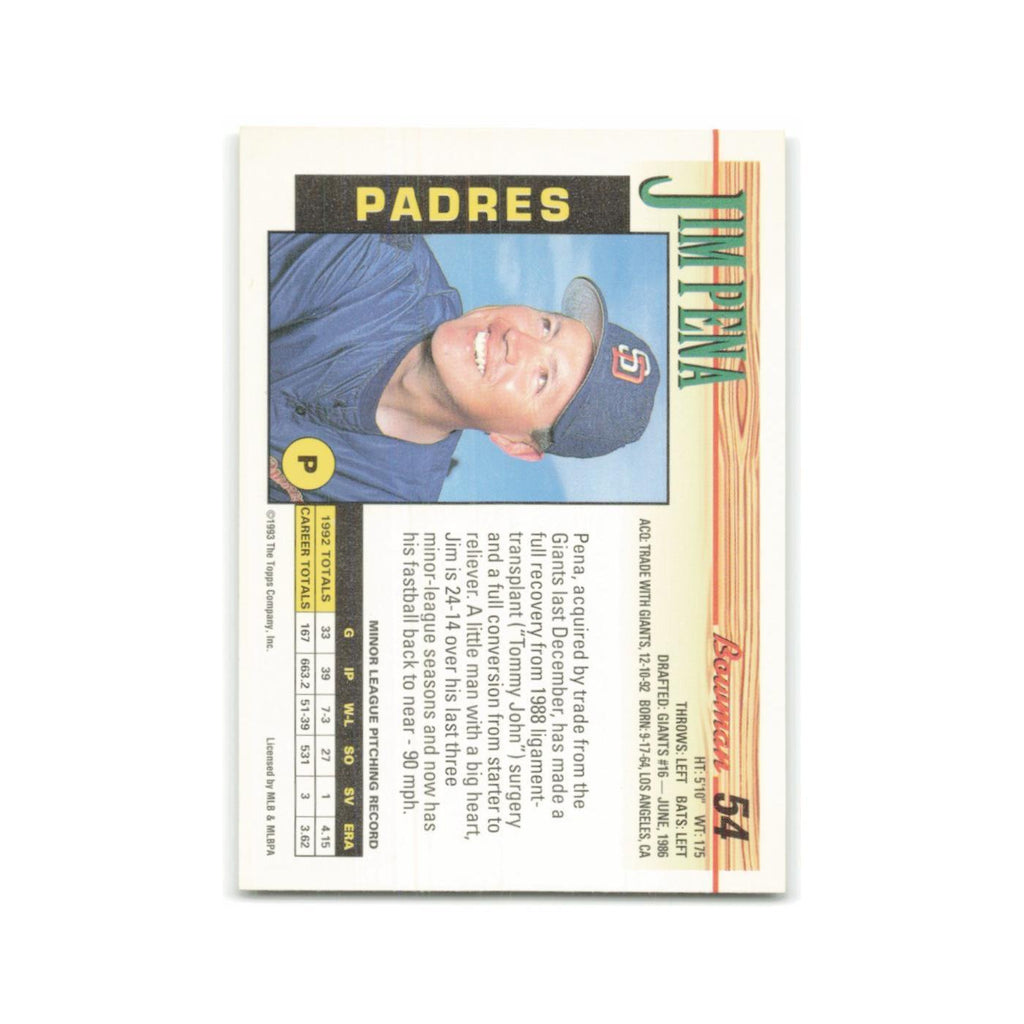 Jim Pena Rookie 1993 Bowman #54 San Diego Padres Baseball Card NM