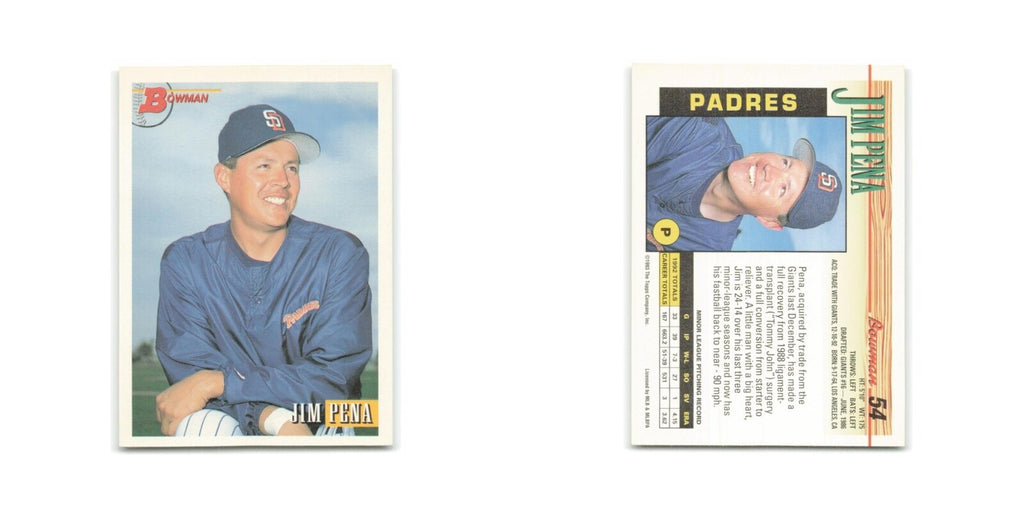 Jim Pena Rookie 1993 Bowman #54 San Diego Padres Baseball Card NM