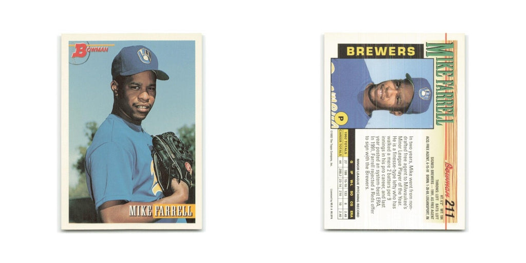 Mike Farrell Rookie 1993 Bowman #211 Milwaukee Brewers Baseball Card NM