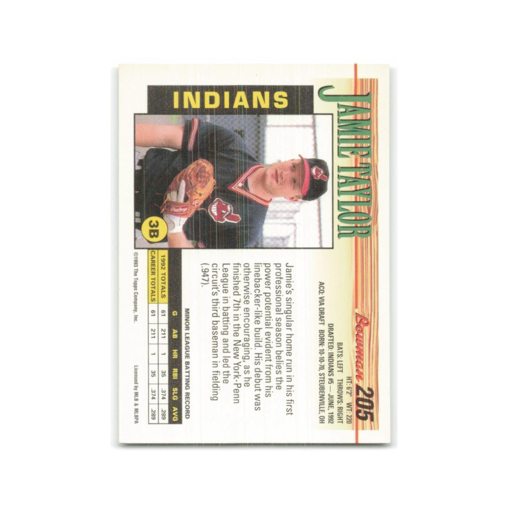 Jamie Taylor Rookie 1993 Bowman #205 Cleveland Indians Baseball Card NM