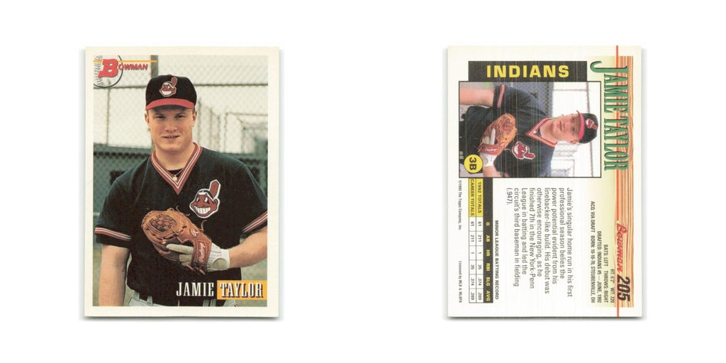 Jamie Taylor Rookie 1993 Bowman #205 Cleveland Indians Baseball Card NM