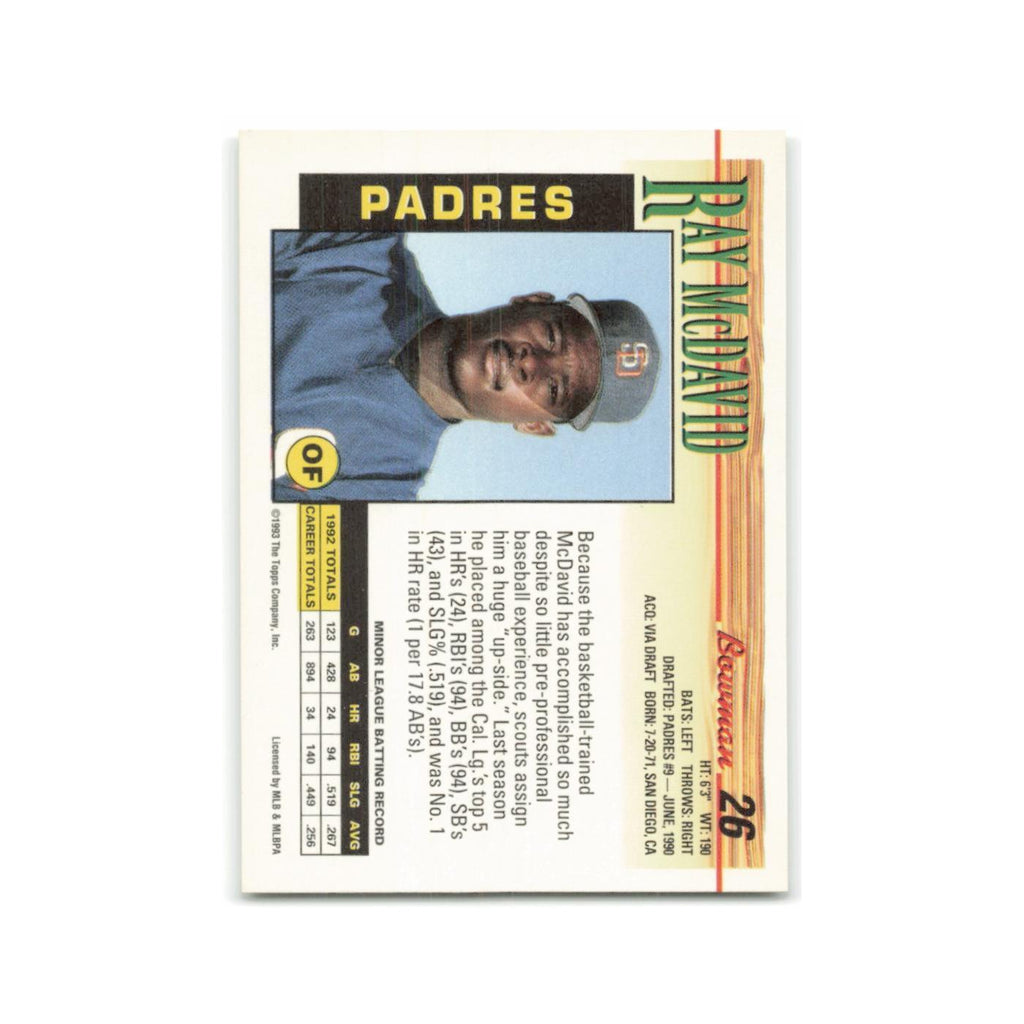 Ray McDavid Rookie 1993 Bowman #26 San Diego Padres Baseball Card NM
