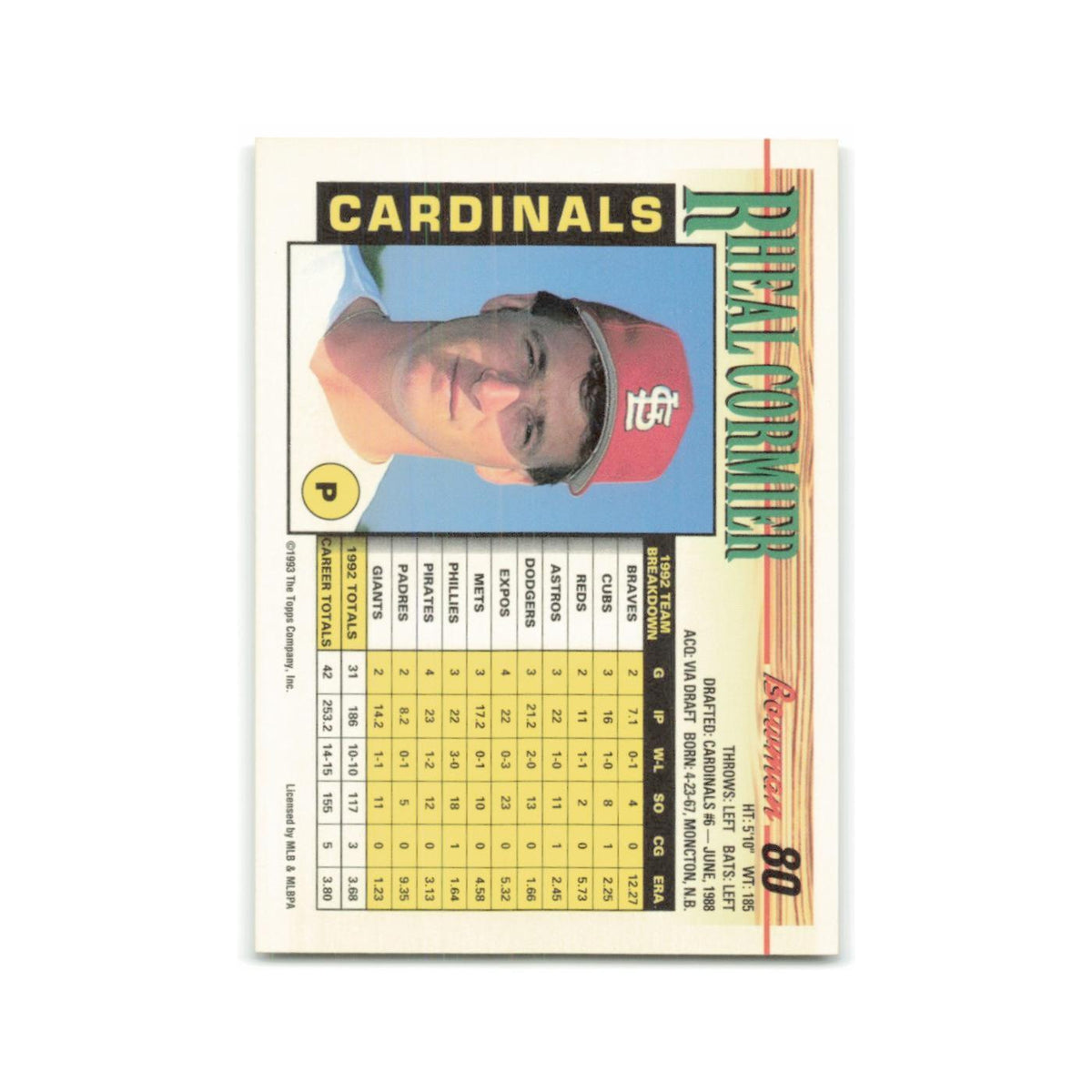 Rheal Cormier 1993 Bowman #80 St. Louis Cardinals Baseball Card NM