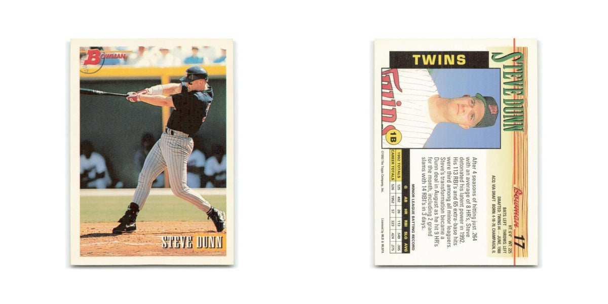 Steve Dunn Rookie 1993 Bowman #17 Minnesota Twins Baseball Card NM
