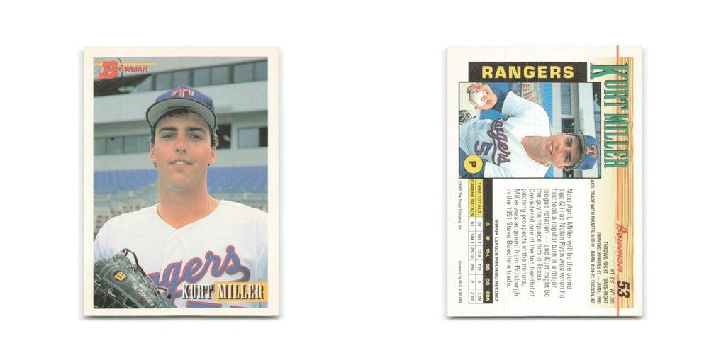 Kurt Miller 1993 Bowman #53 Texas Rangers Baseball Card NM