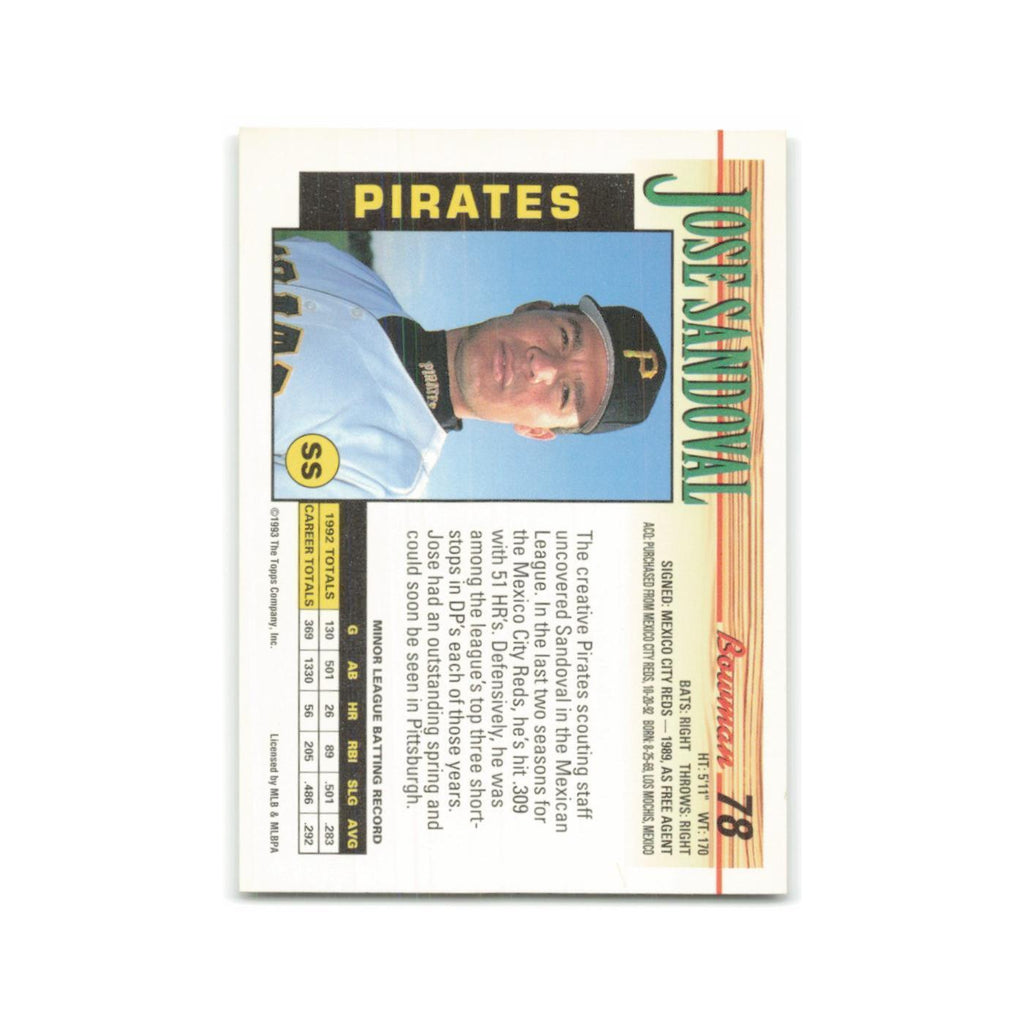 Jose Sandoval Rookie 1993 Bowman #78 Pittsburgh Pirates Baseball Card NM