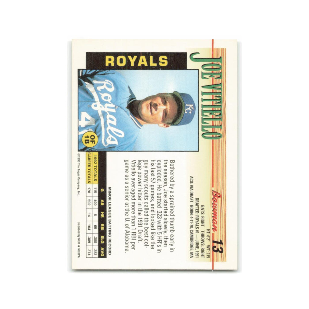 Joe Vitiello 1993 Bowman #13 Kansas City Royals Baseball Card NM
