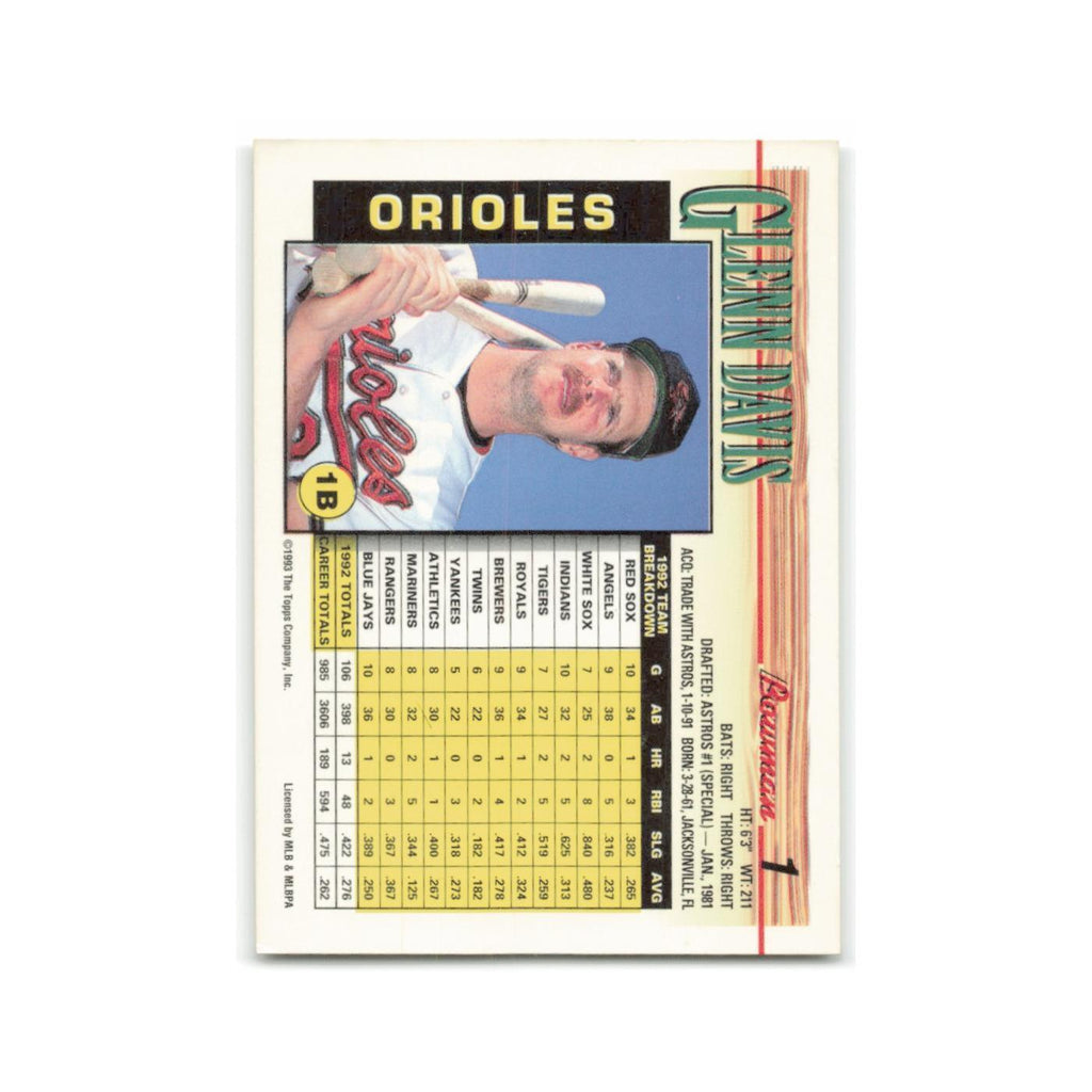 Glenn Davis 1993 Bowman #1 Baltimore Orioles Baseball Card NM