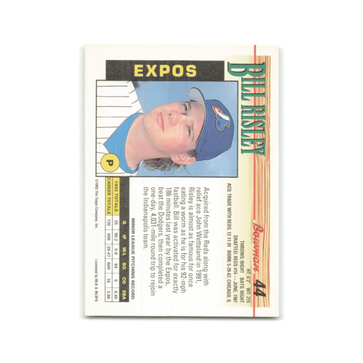 Bill Risley 1993 Bowman #44 Montreal Expos Baseball Card NM