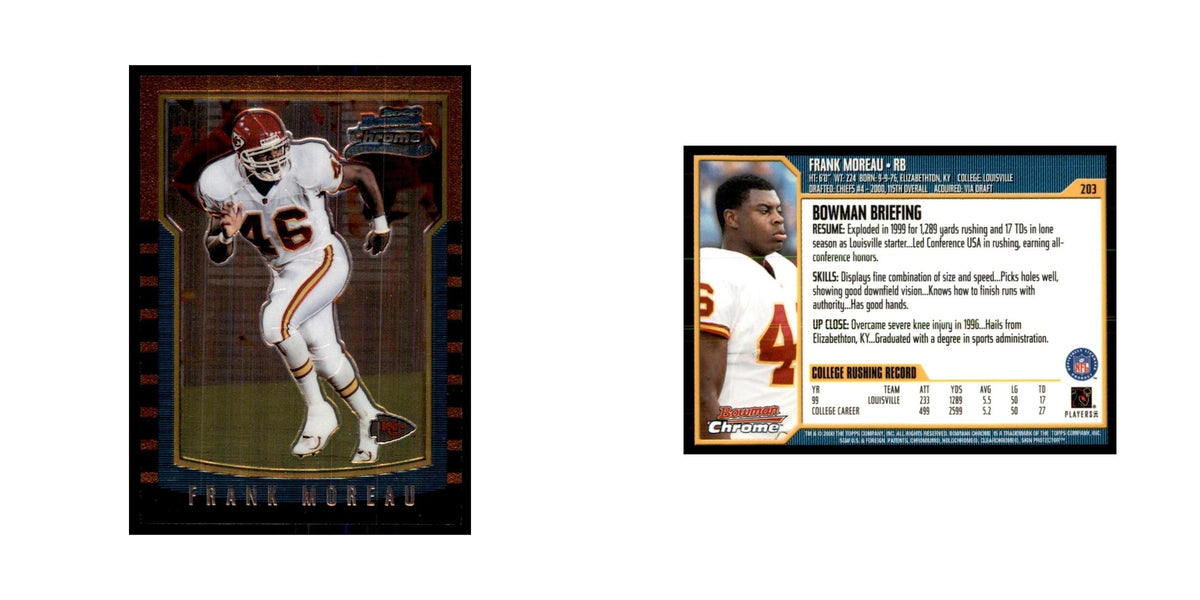 2000 Bowman Chrome Frank Moreau RC Football Cards #203