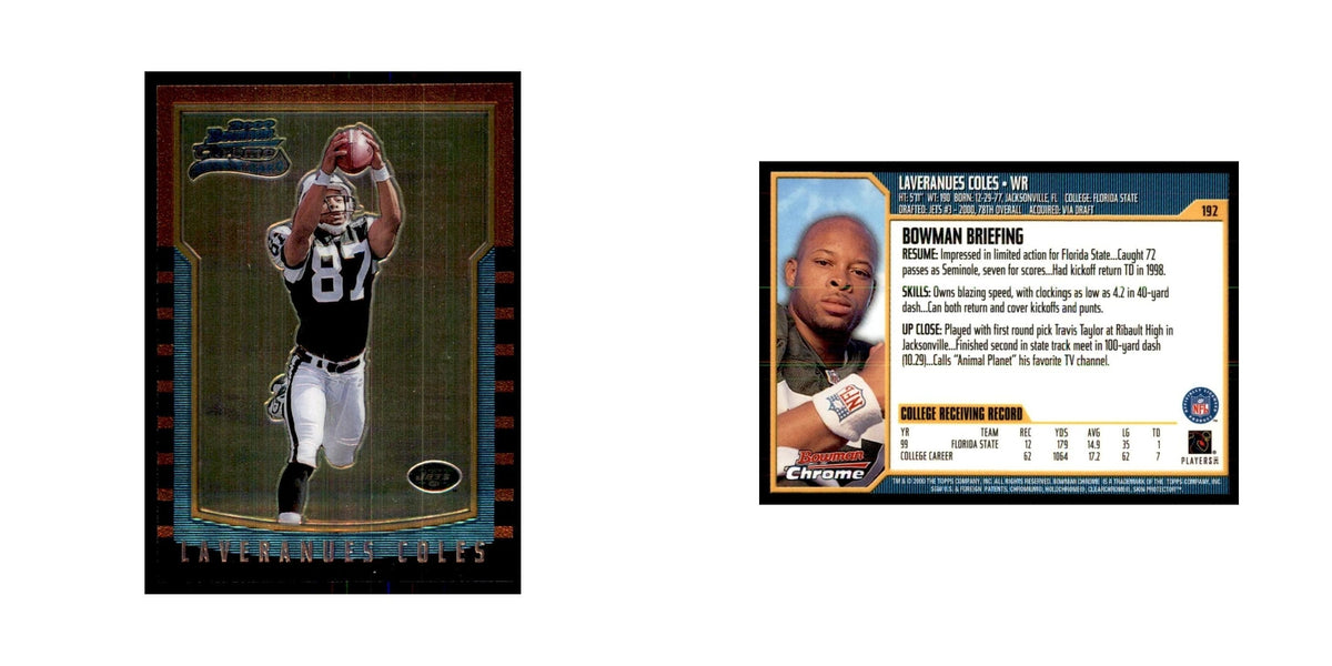 2000 Bowman Chrome Laveranues Coles RC Football Cards #192