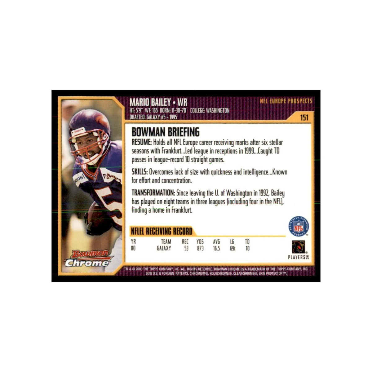 2000 Bowman Chrome Mario Bailey Football Cards #151