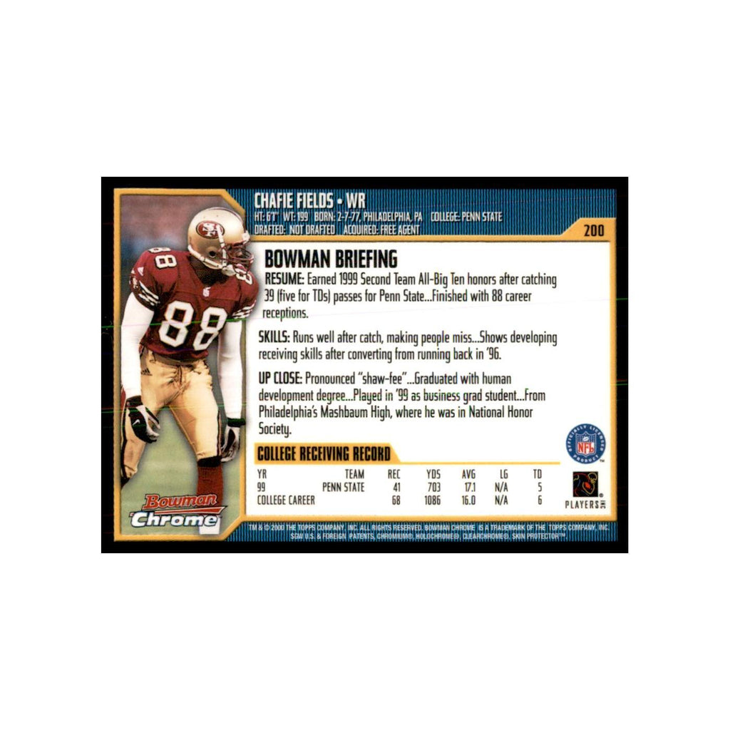 2000 Bowman Chrome Chafie Fields RC Football Cards #200
