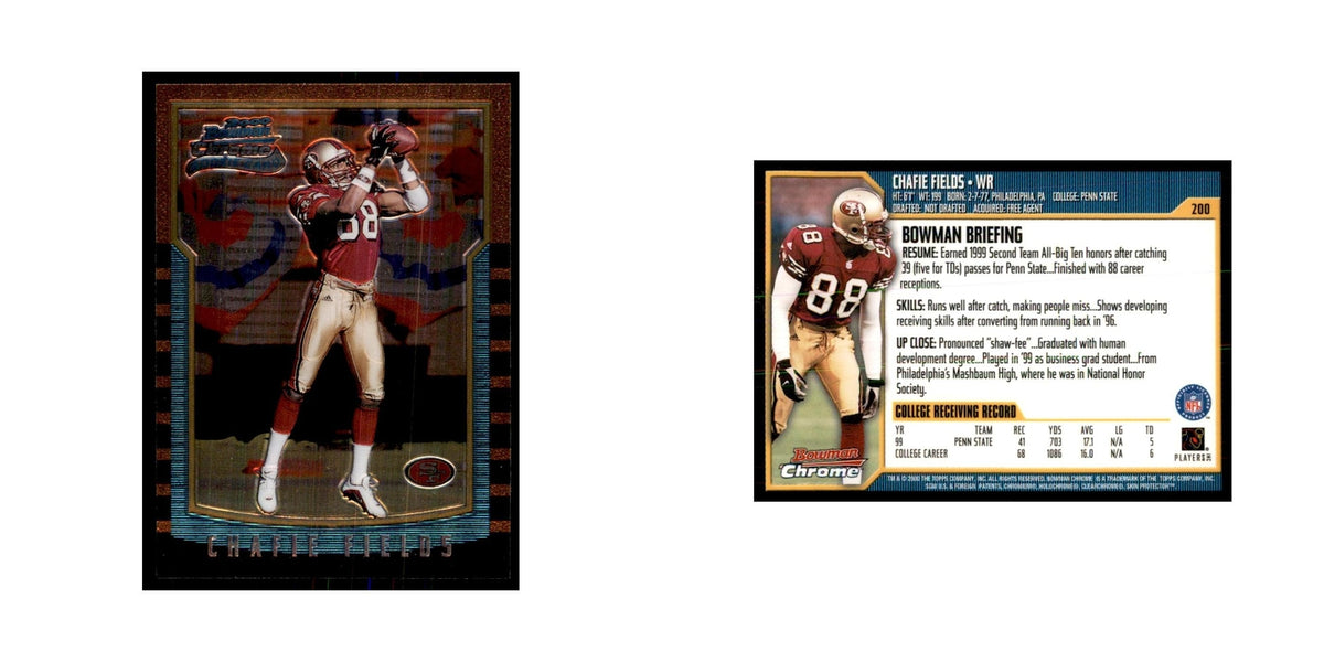 2000 Bowman Chrome Chafie Fields RC Football Cards #200