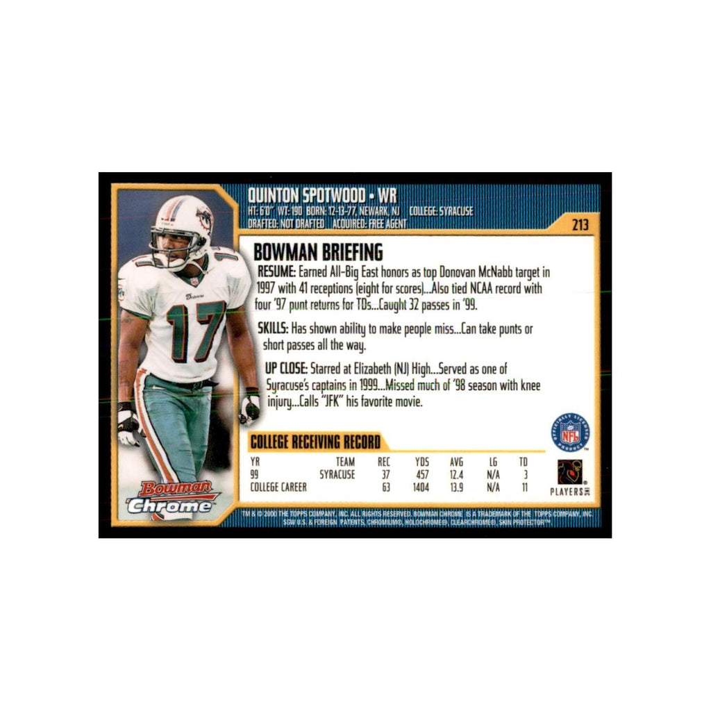2000 Bowman Chrome Quinton Spotwood RC Football Cards #213