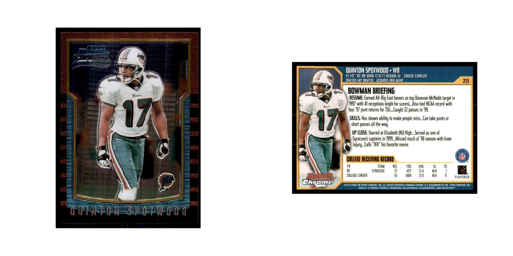 2000 Bowman Chrome Quinton Spotwood RC Football Cards #213