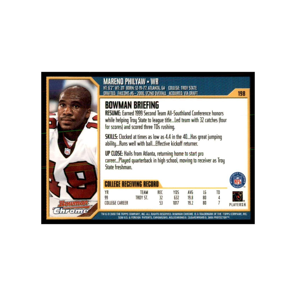 2000 Bowman Chrome Mareno Philyaw RC Football Cards #198