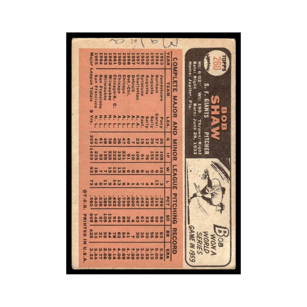 1966 Topps Bob Shaw Giants #260