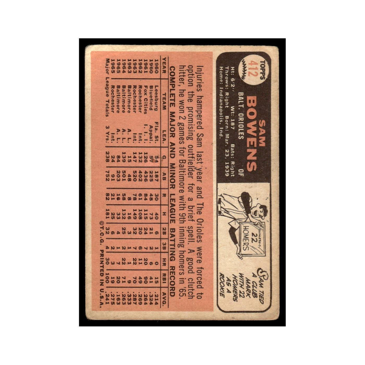 1966 Topps Sam Bowens Orioles #412