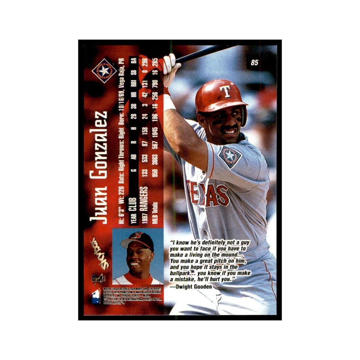 1998 SkyBox Dugout Axcess Juan Gonzalez Baseball Cards #85