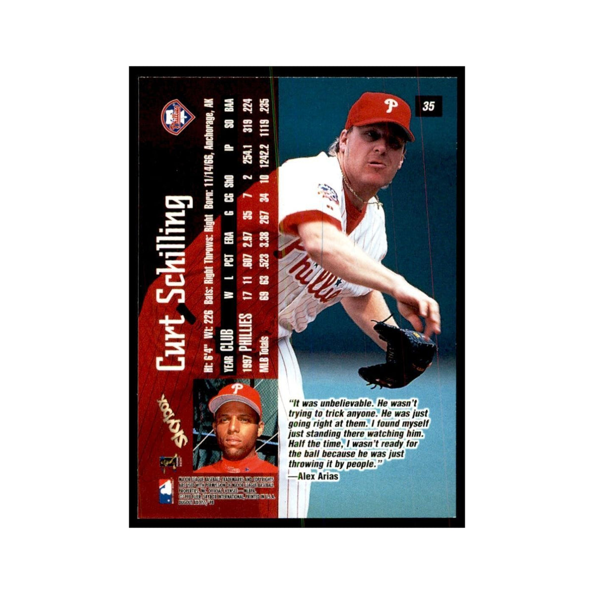 1998 SkyBox Dugout Axcess Curt Schilling Baseball Cards #35