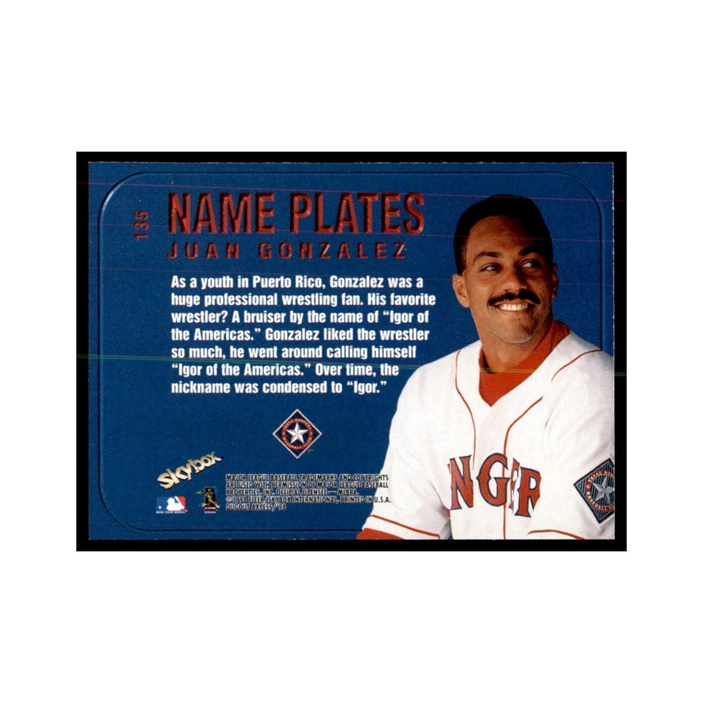 1998 SkyBox Dugout Axcess Juan Gonzalez Baseball Cards #135