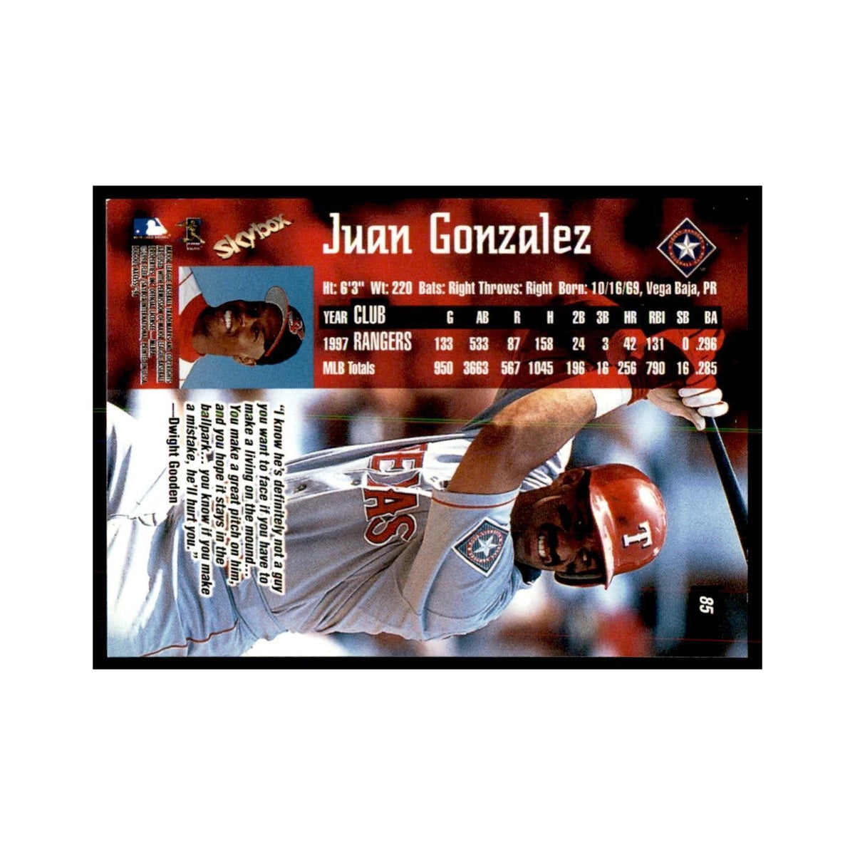 1998 SkyBox Dugout Axcess Juan Gonzalez Baseball Cards #85