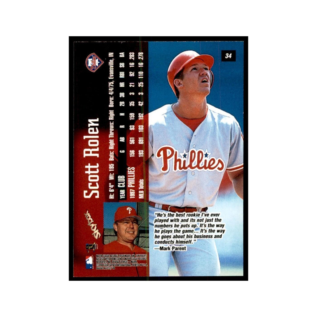 1998 SkyBox Dugout Axcess Scott Rolen Baseball Cards #34