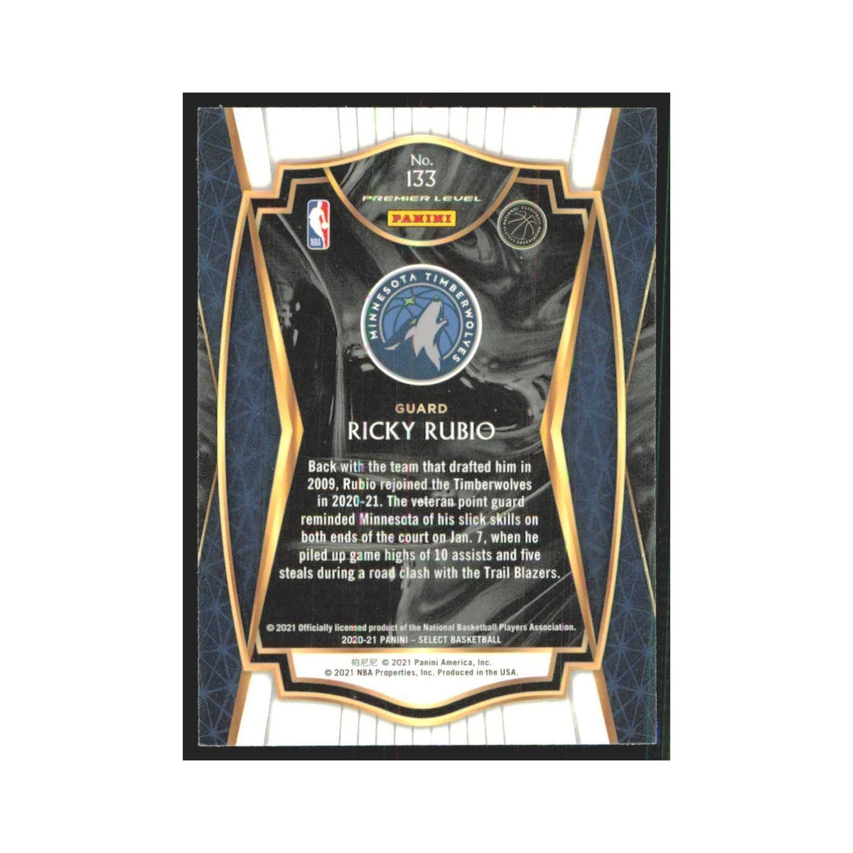 2020-21 Panini Select Ricky Rubio Timberwolves #133