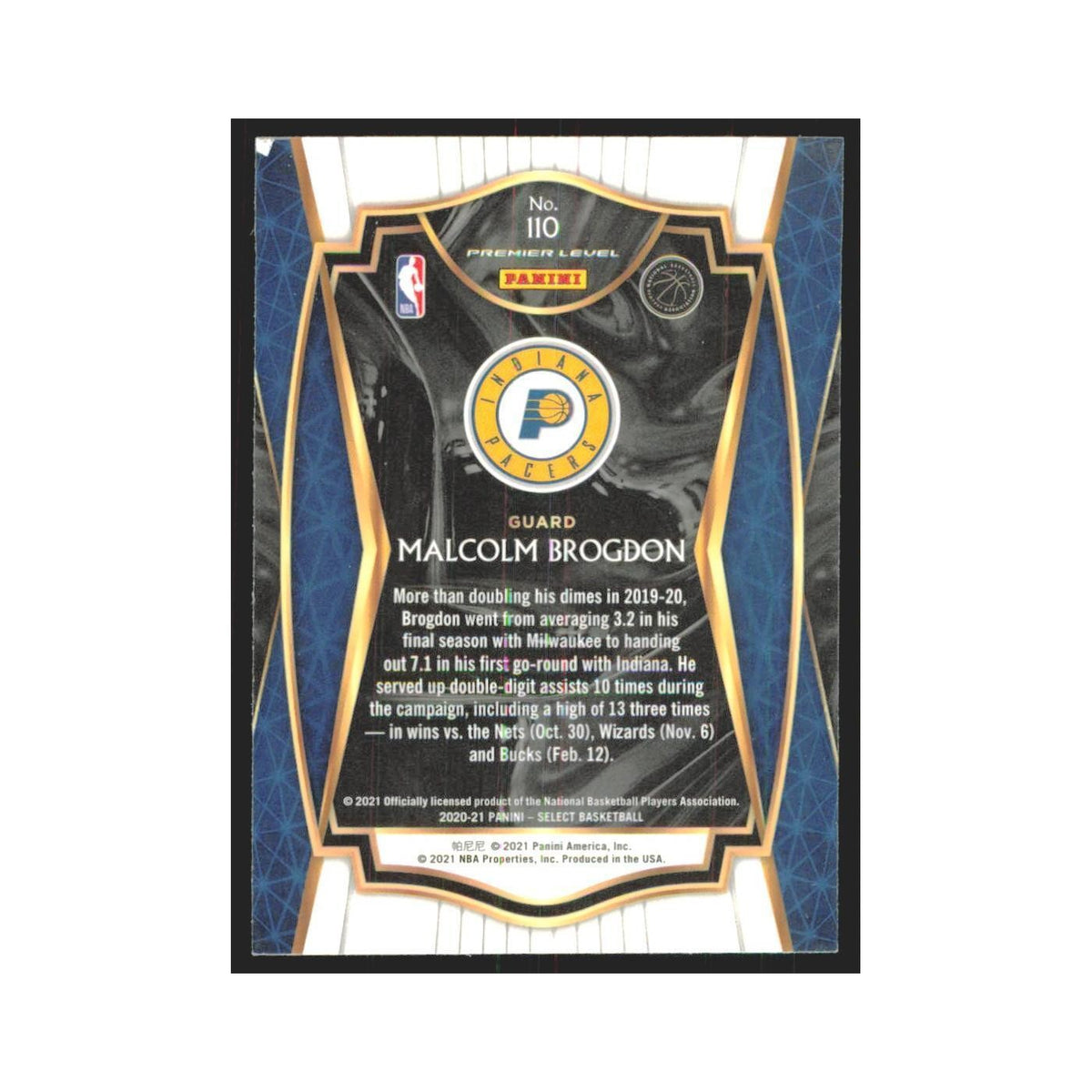 2020-21 Panini Select Malcolm Brogdon Pacers #110