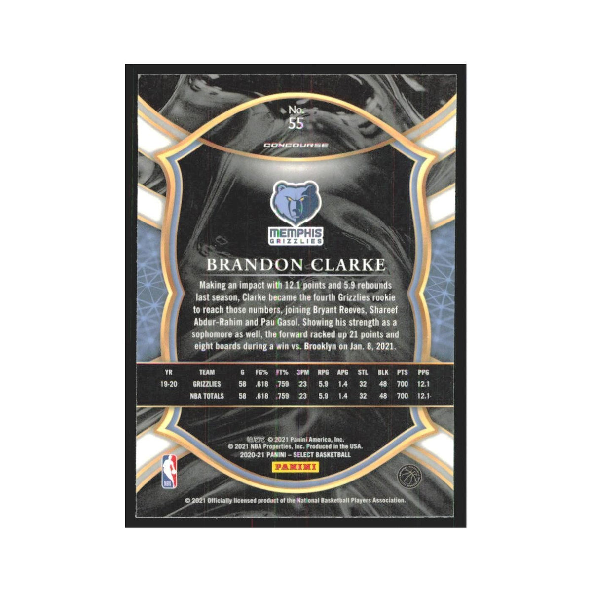 2020-21 Panini Select Brandon Clarke Grizzlies #55