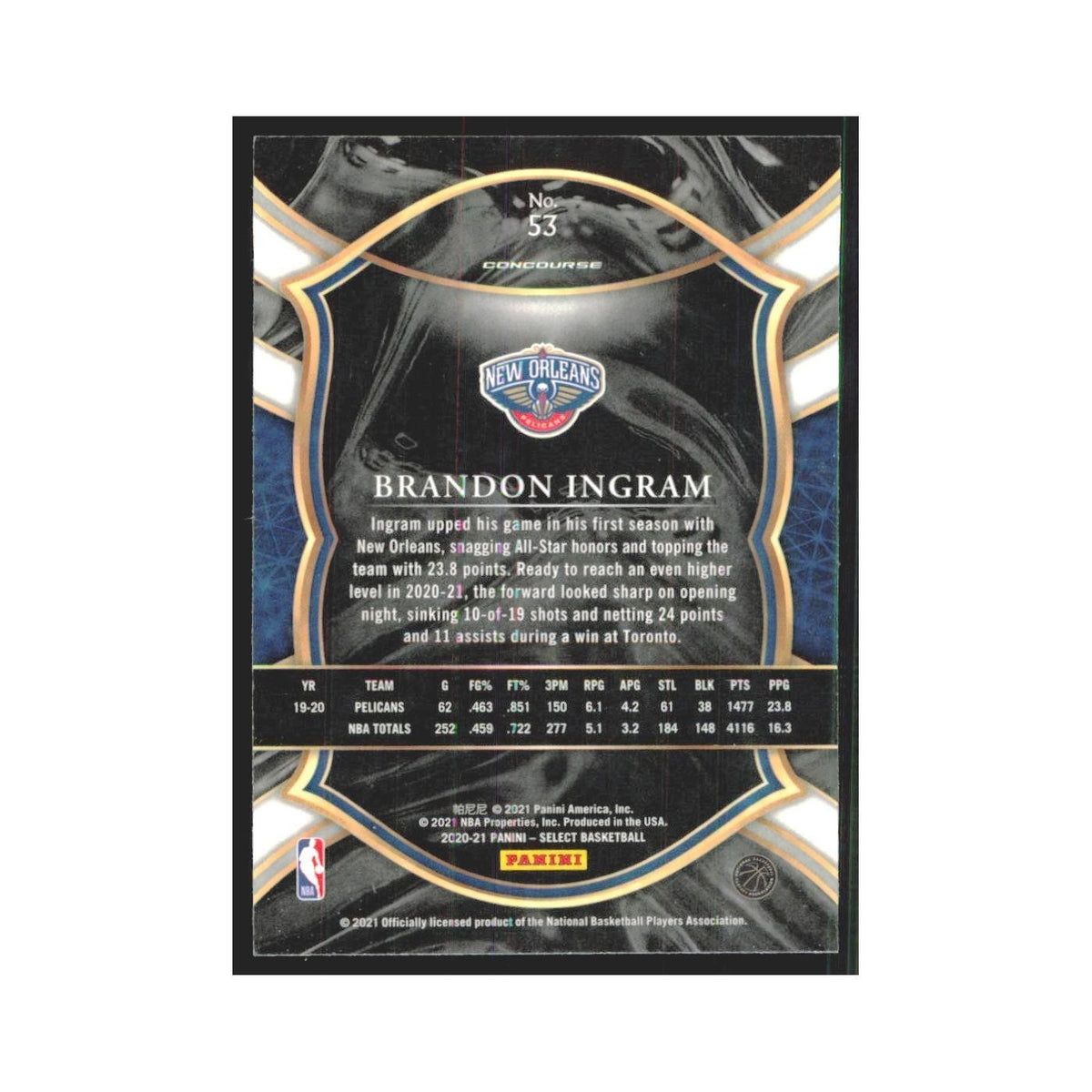 2020-21 Panini Select Brandon Ingram Pelicans #53