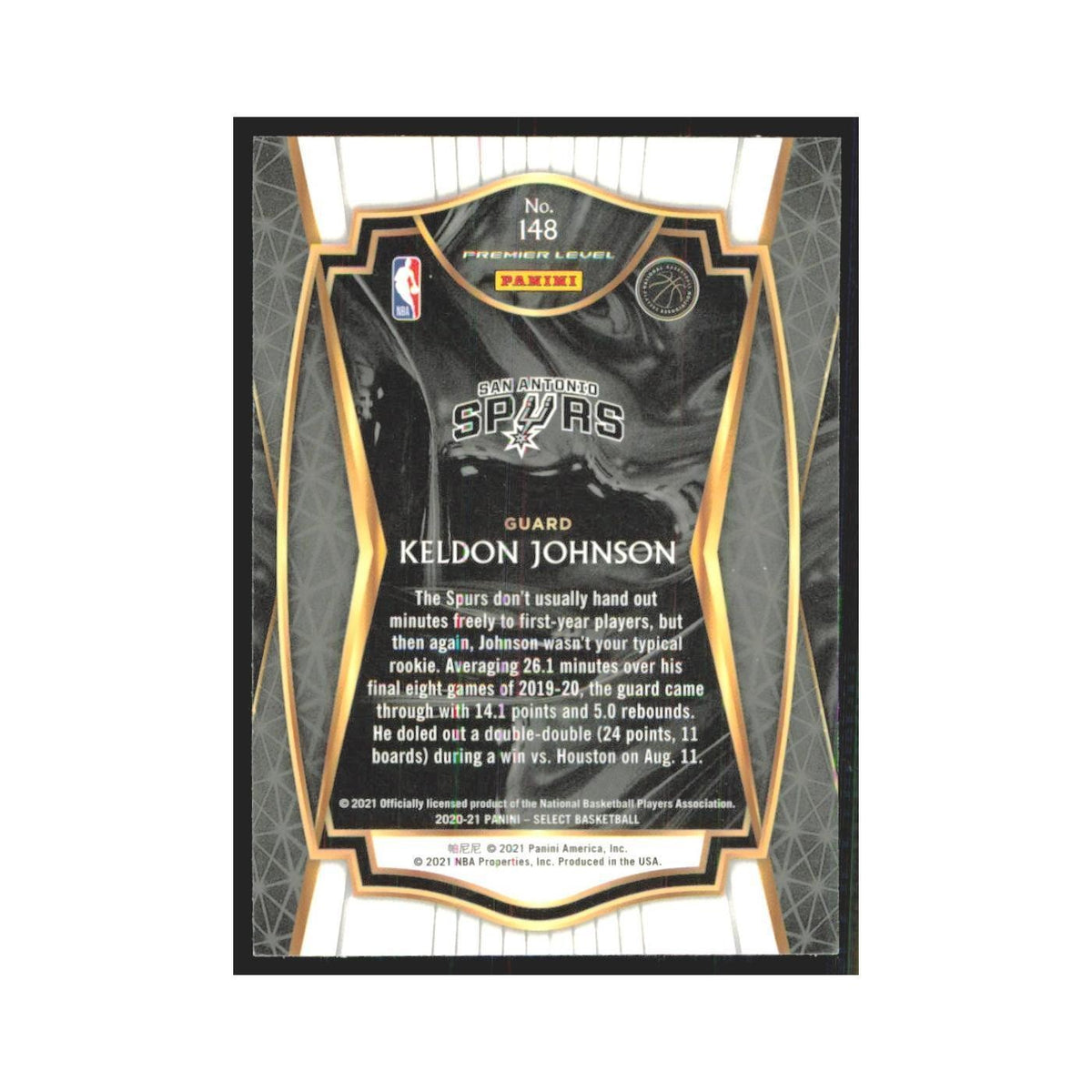 2020-21 Panini Select Keldon Johnson Spurs #148