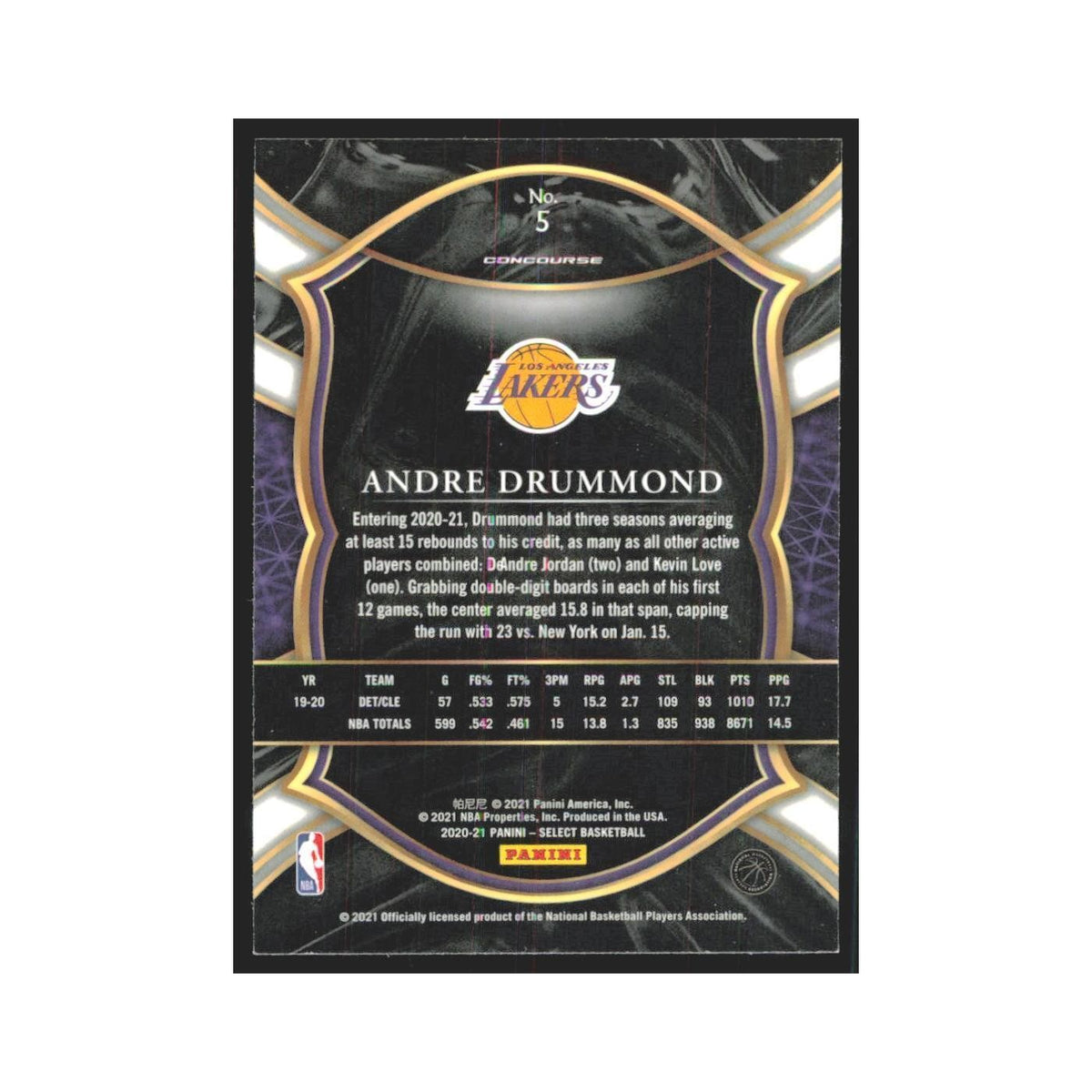 2020-21 Panini Select Andre Drummond Lakers #5