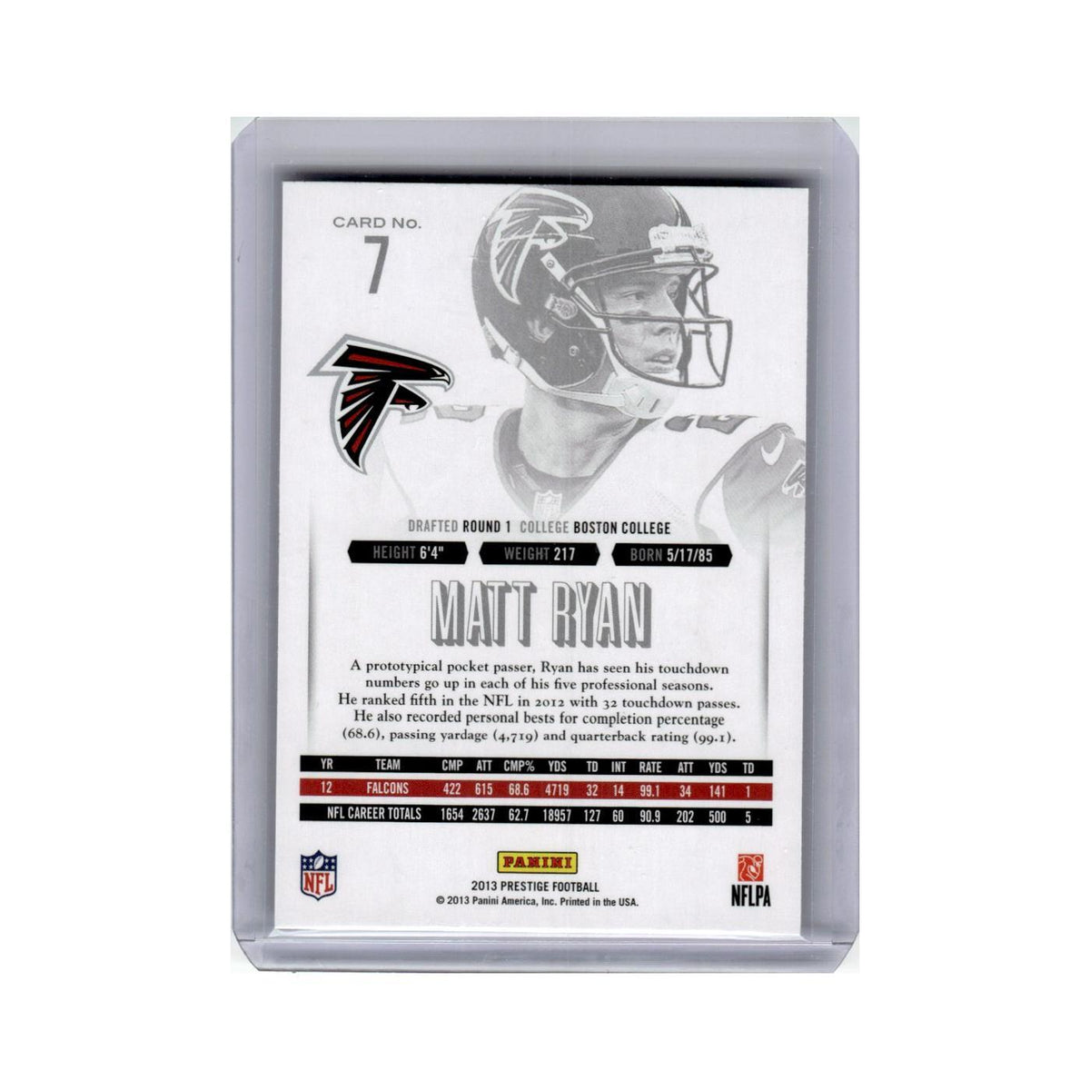 Matt Ryan 2013 Panini Prestige #7 Atlanta Falcons Football Card NM