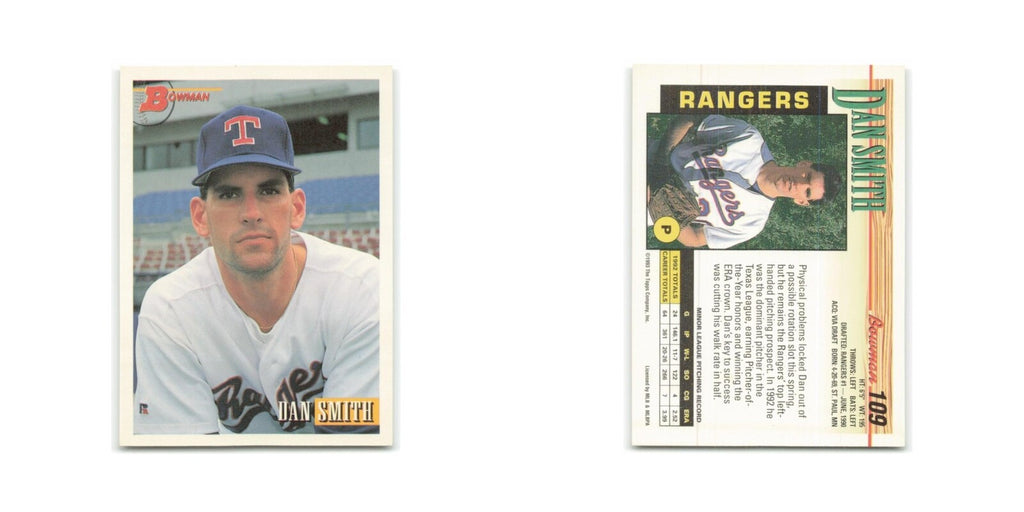 Dan Smith 1993 Bowman #109 Texas Rangers Baseball Card NM