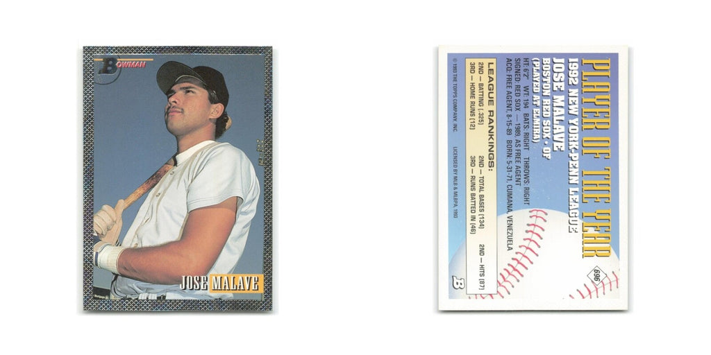 Jose Malave Rookie Foil 1993 Bowman #696 Boston Red Sox Baseball Card NM