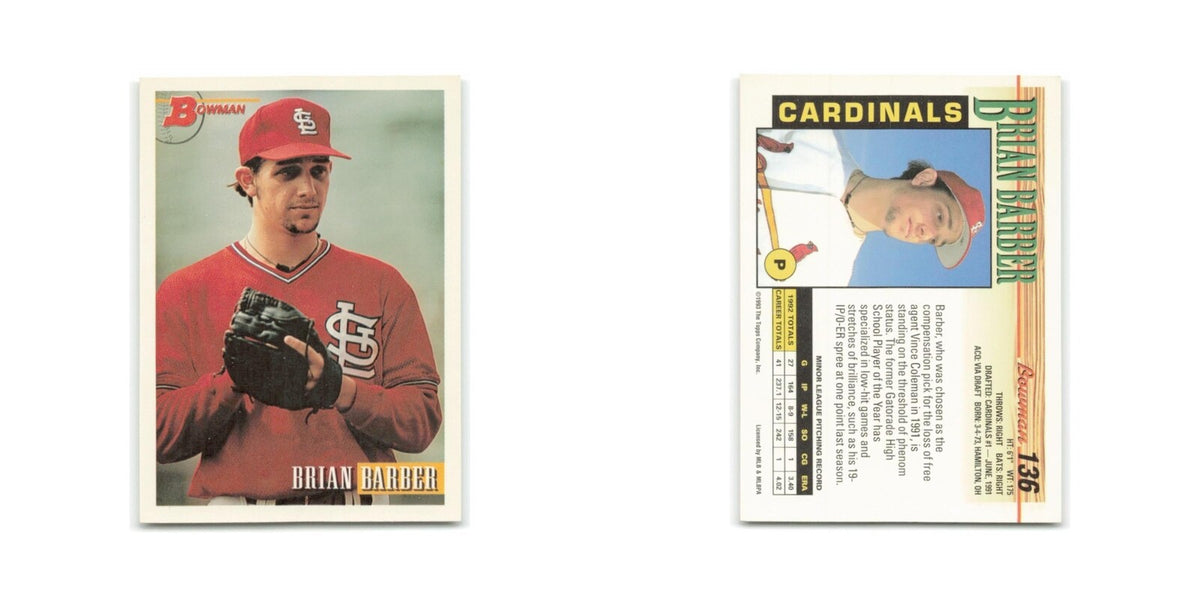Brian Barber 1993 Bowman #136 St. Louis Cardinals Baseball Card NM