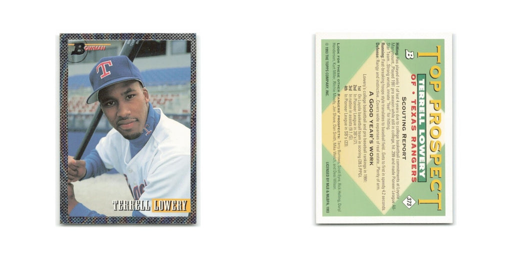 Terrell Lowery Rookie Foil 1993 Bowman #373 Texas Rangers Baseball Card NM