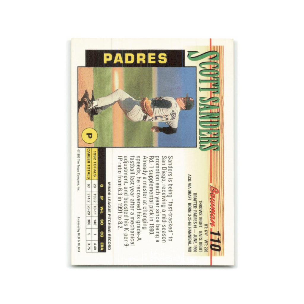 Scott Sanders Rookie 1993 Bowman #110 San Diego Padres Baseball Card NM