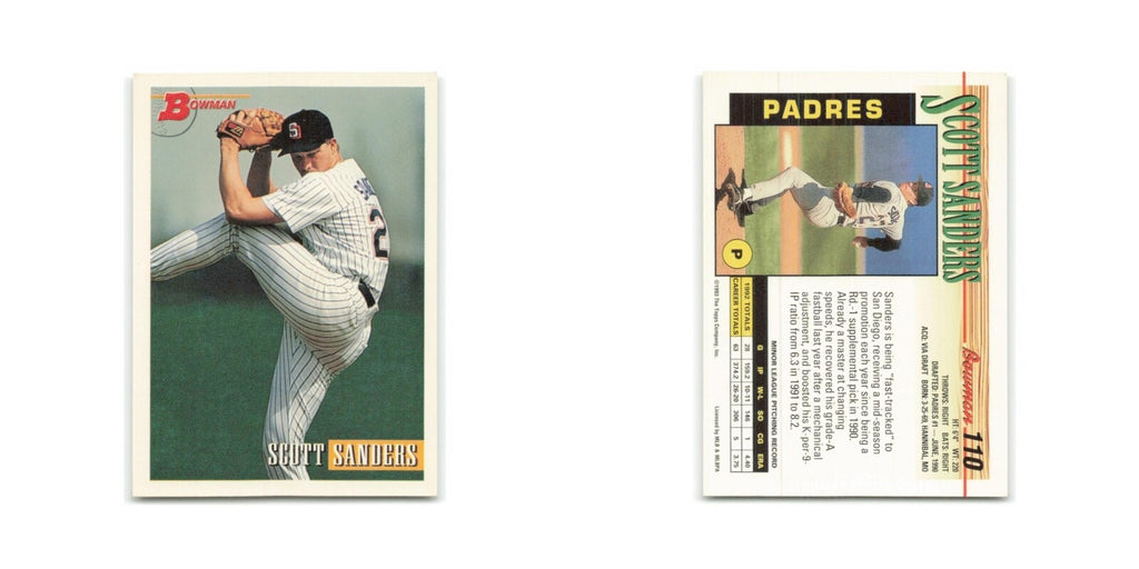 Scott Sanders Rookie 1993 Bowman #110 San Diego Padres Baseball Card NM