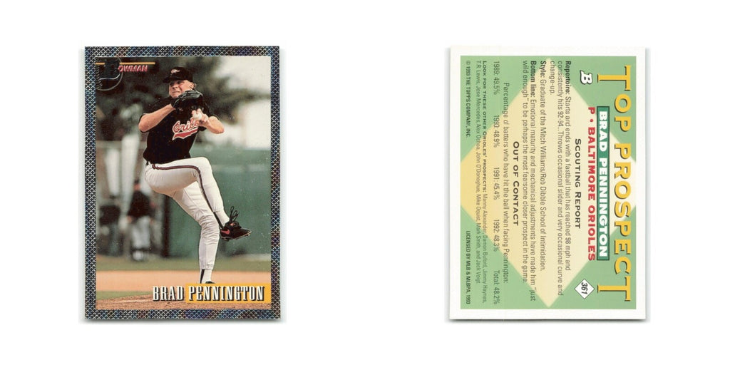 Brad Pennington Rookie Foil 1993 Bowman #361 Baltimore Orioles Baseball Card NM