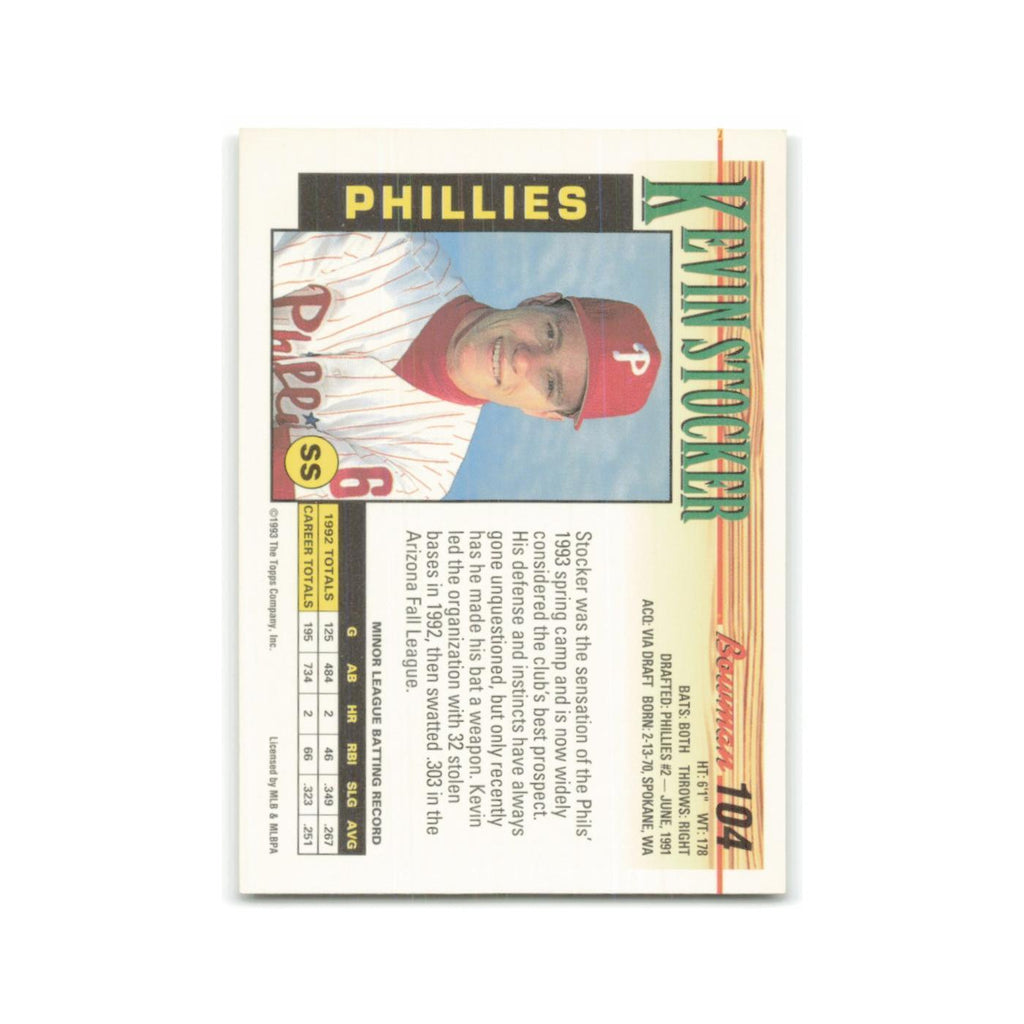 Kevin Stocker 1993 Bowman #104 Philadelphia Phillies Baseball Card NM
