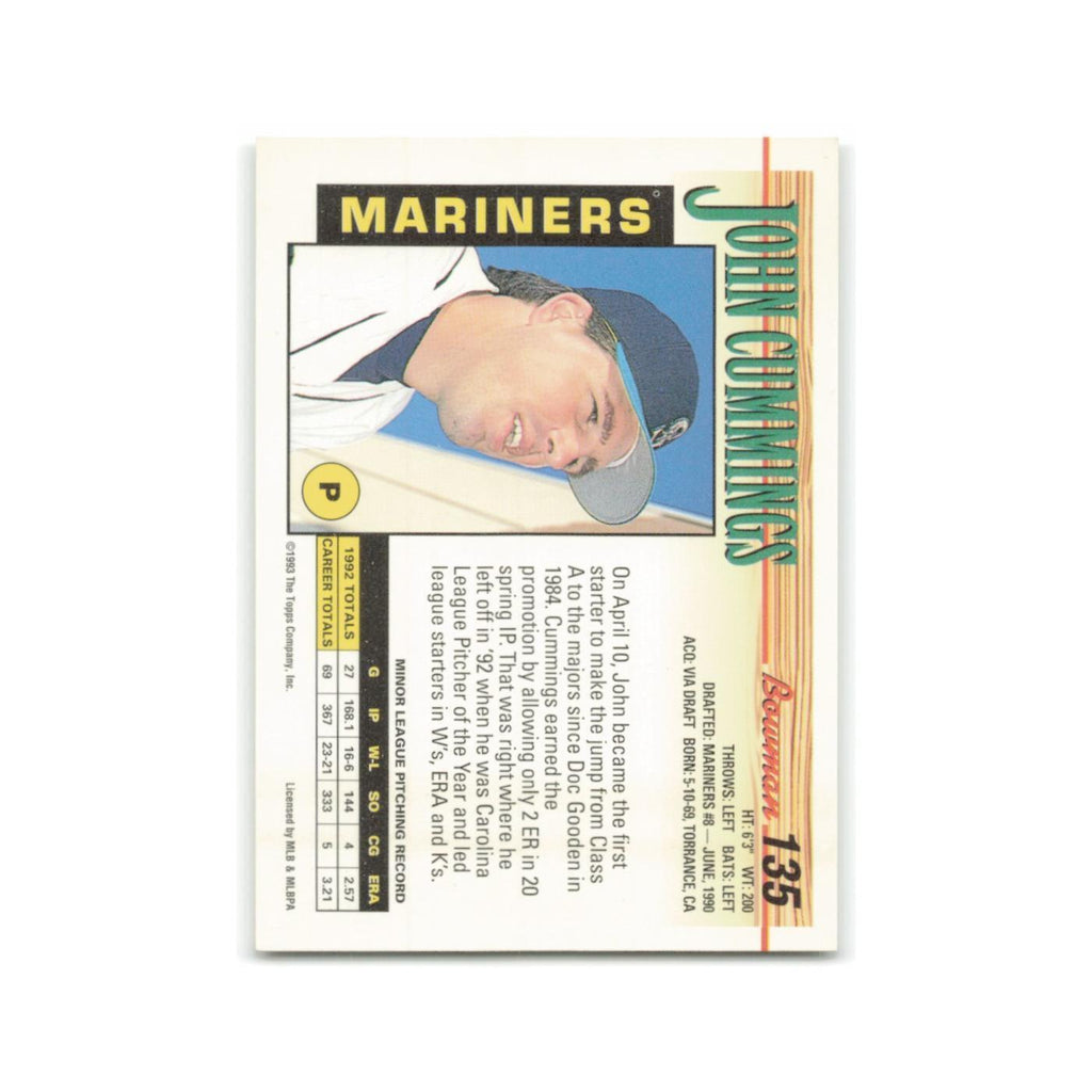 John Cummings Rookie 1993 Bowman #135 Seattle Mariners Baseball Card NM