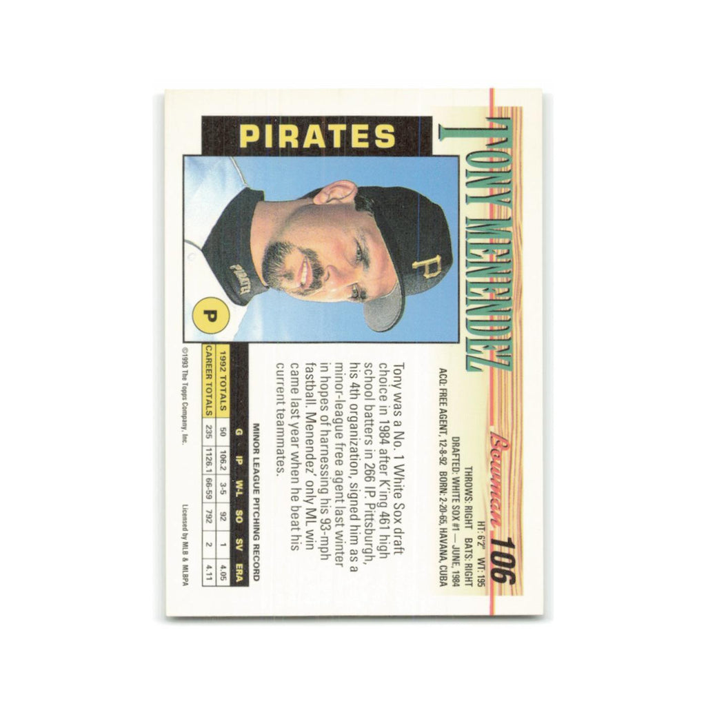 Tony Menendez 1993 Bowman #106 Pittsburgh Pirates Baseball Card NM
