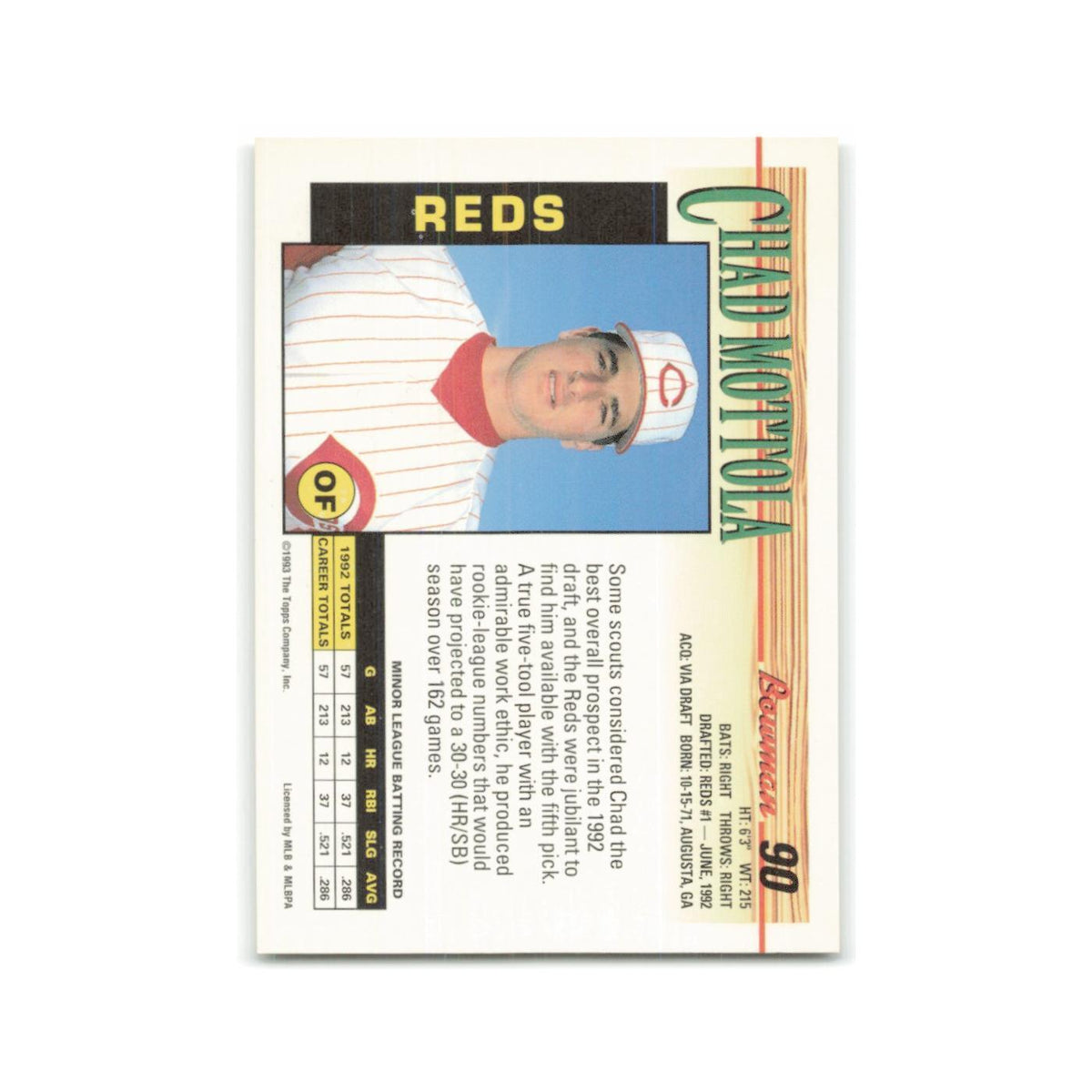 Chad Mottola Rookie 1993 Bowman #90 Cincinnati Reds Baseball Card NM